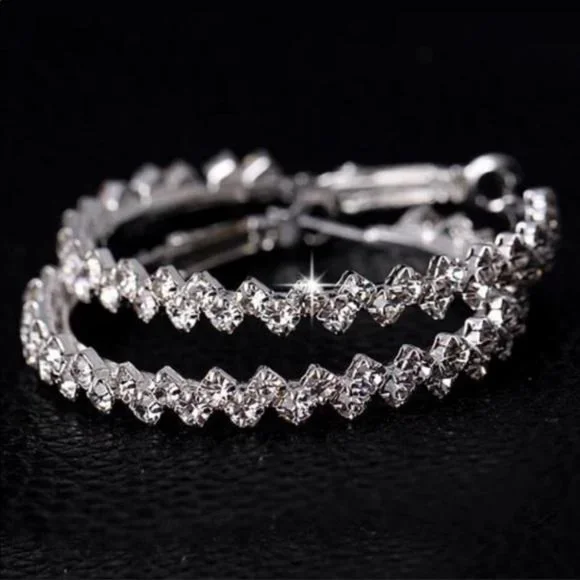NEW DIAMOND STERLING SILVER HOOP EARRINGS, NICE EARRINGS, CUTE EARRINGS. - Picture 3 of 4